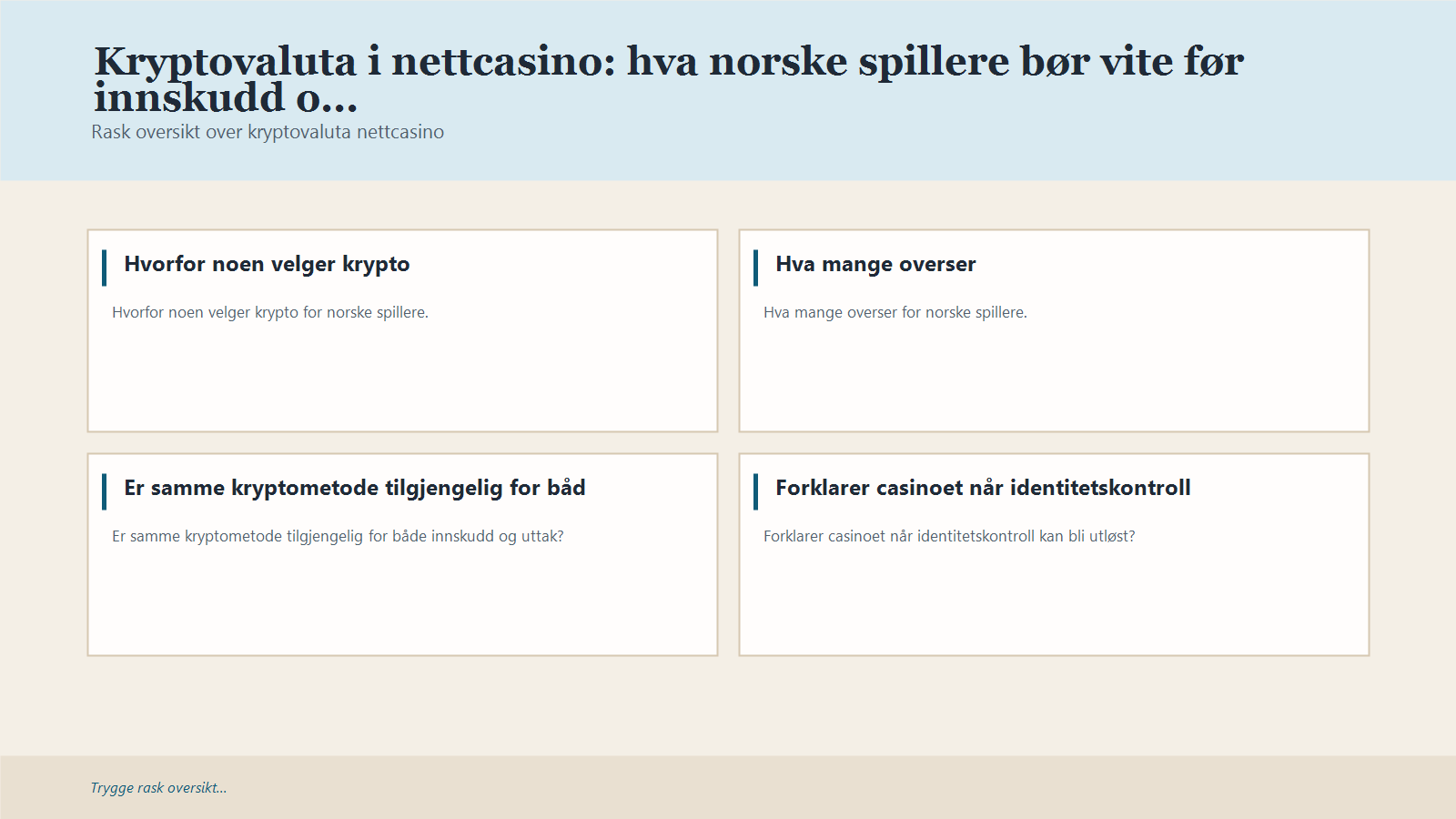 Infografikk for Kryptovaluta i nettcasino: hva norske spillere bør vite før innskudd og uttak