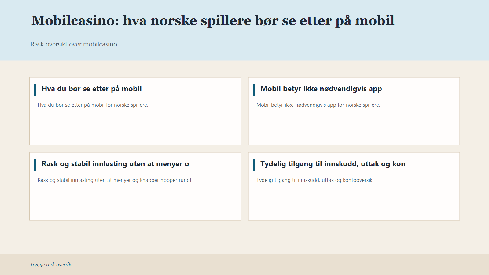 Infografikk for Mobilcasino: hva norske spillere bør se etter på mobil
