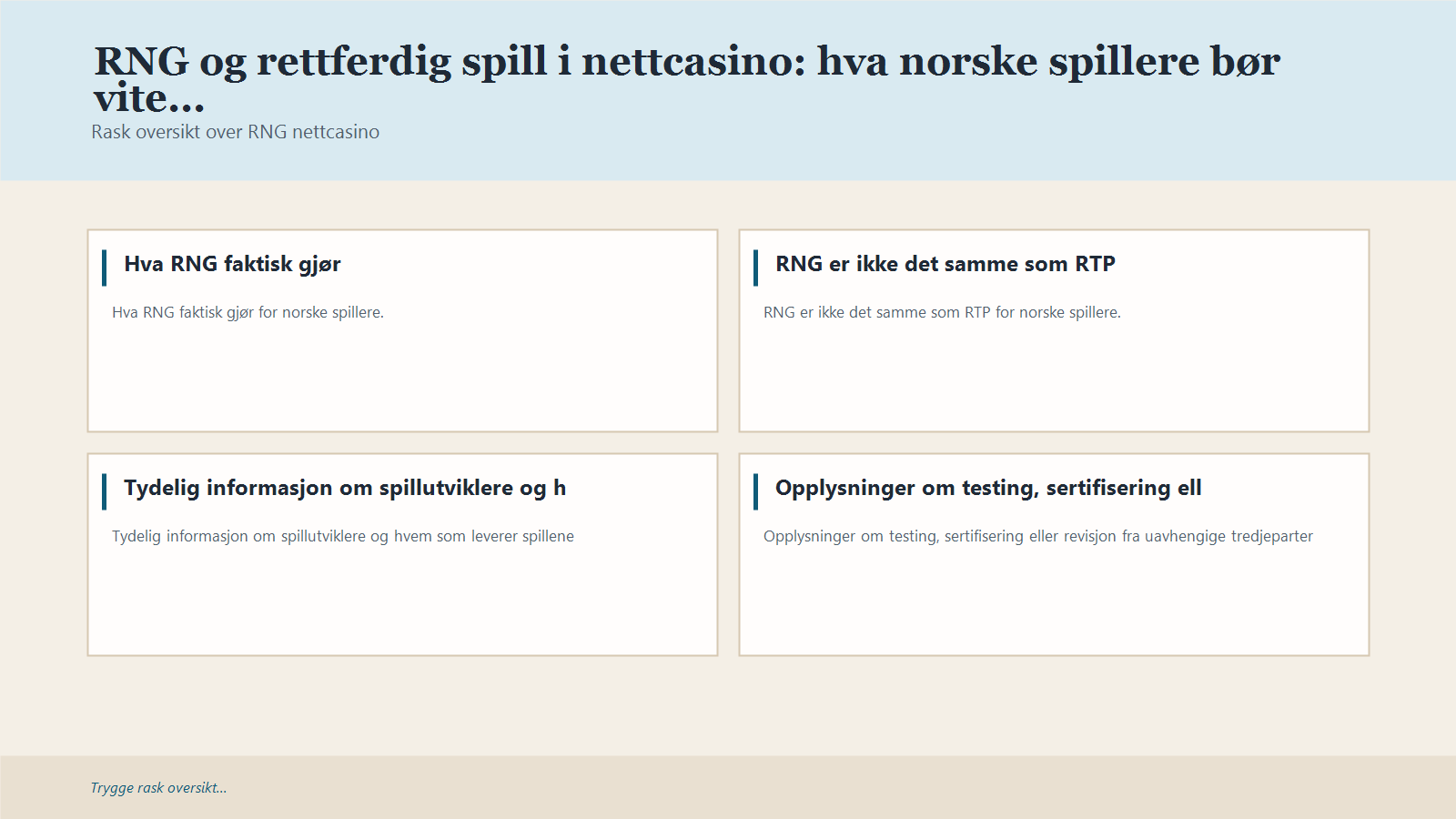 Infografikk for RNG og rettferdig spill i nettcasino: hva norske spillere bør vite