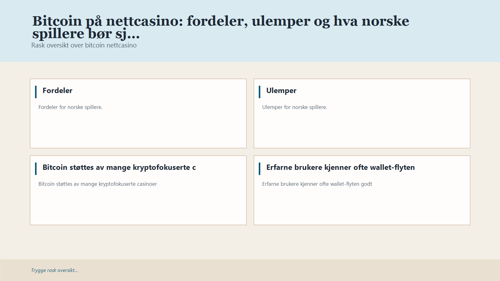 Infografikk for Bitcoin på nettcasino: fordeler, ulemper og hva norske spillere bør sjekke