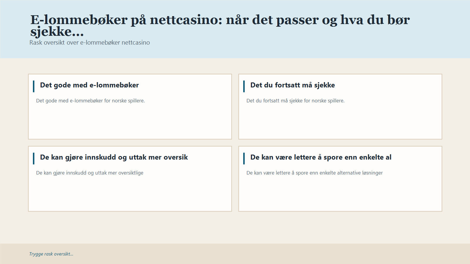 Infografikk for E-lommebøker på nettcasino: når det passer og hva du bør sjekke