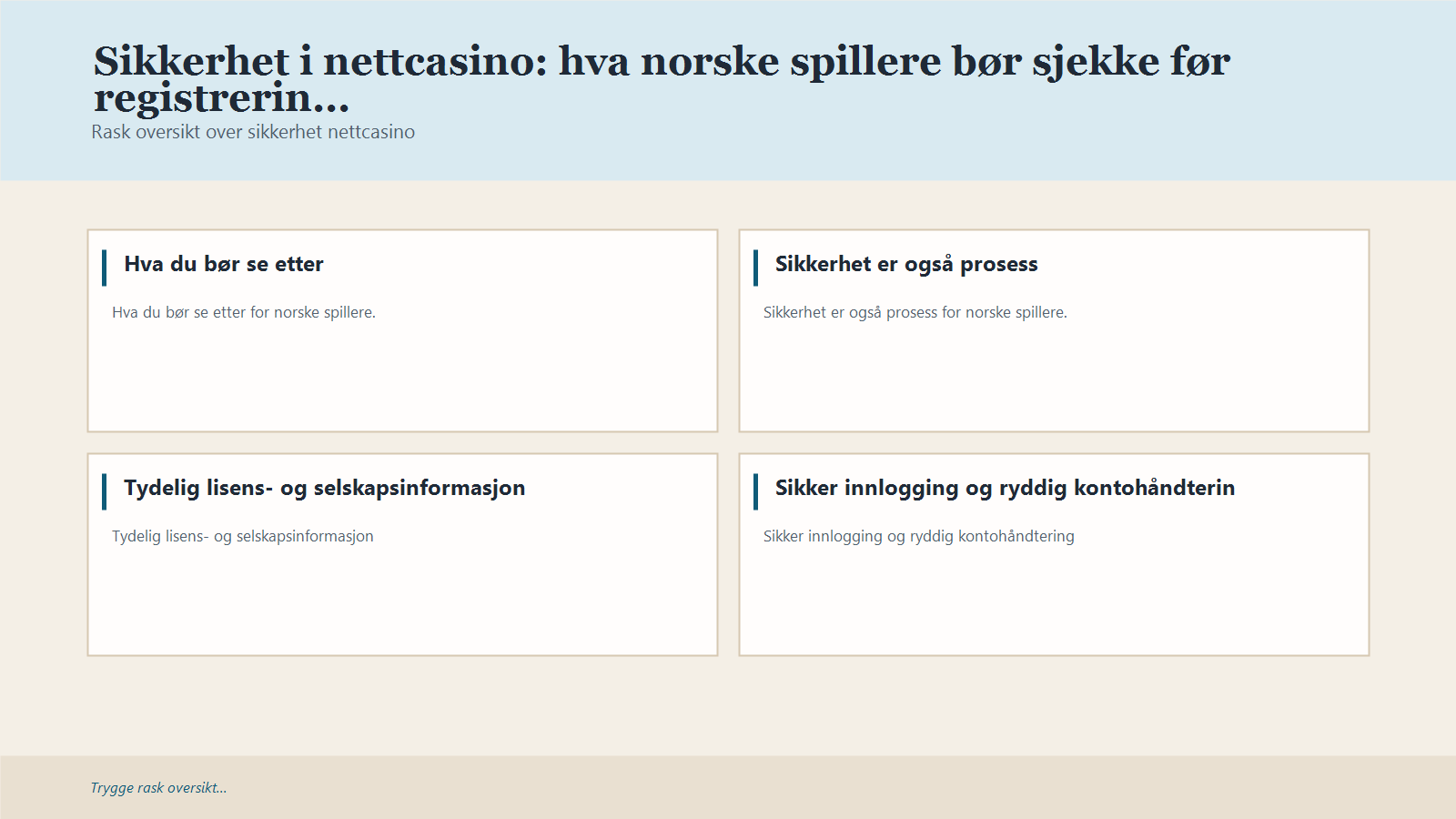 Infografikk for Sikkerhet i nettcasino: hva norske spillere bør sjekke før registrering