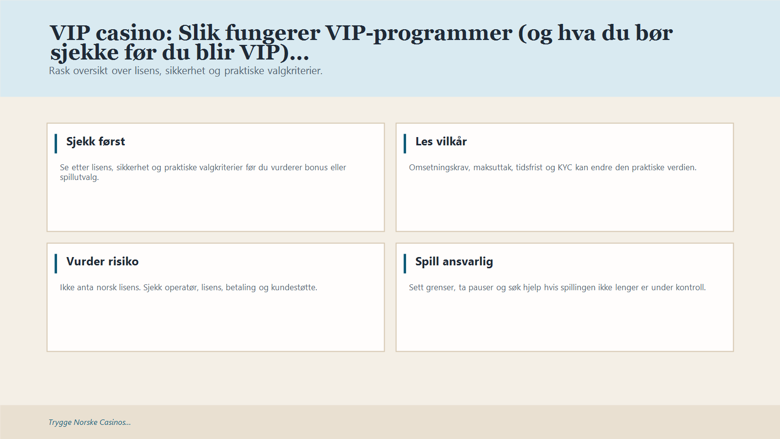 Infografikk som oppsummerer VIP casino: Slik fungerer VIP-programmer (og hva du bør sjekke før du blir VIP)